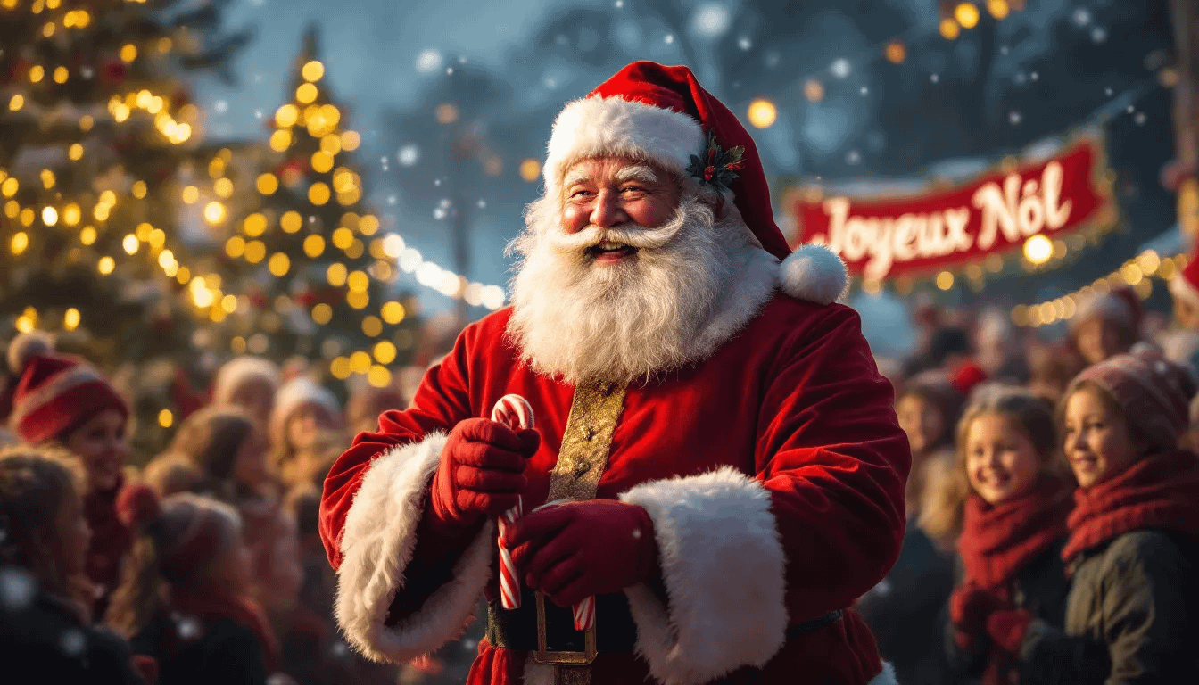 A cheerful local Santa Claus spreading holiday cheer at a community event.