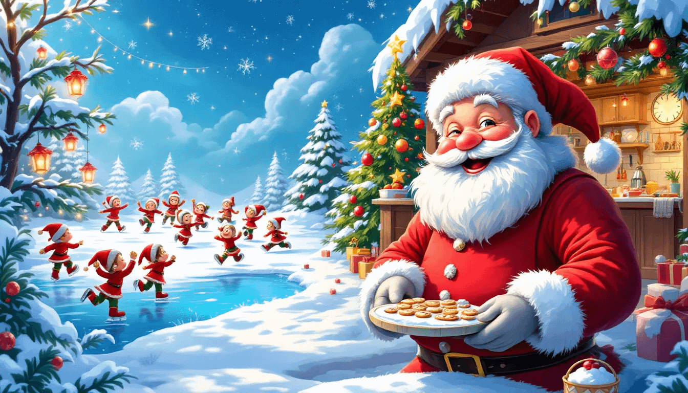 Santa and Mrs. Claus engaging in various holiday activities.