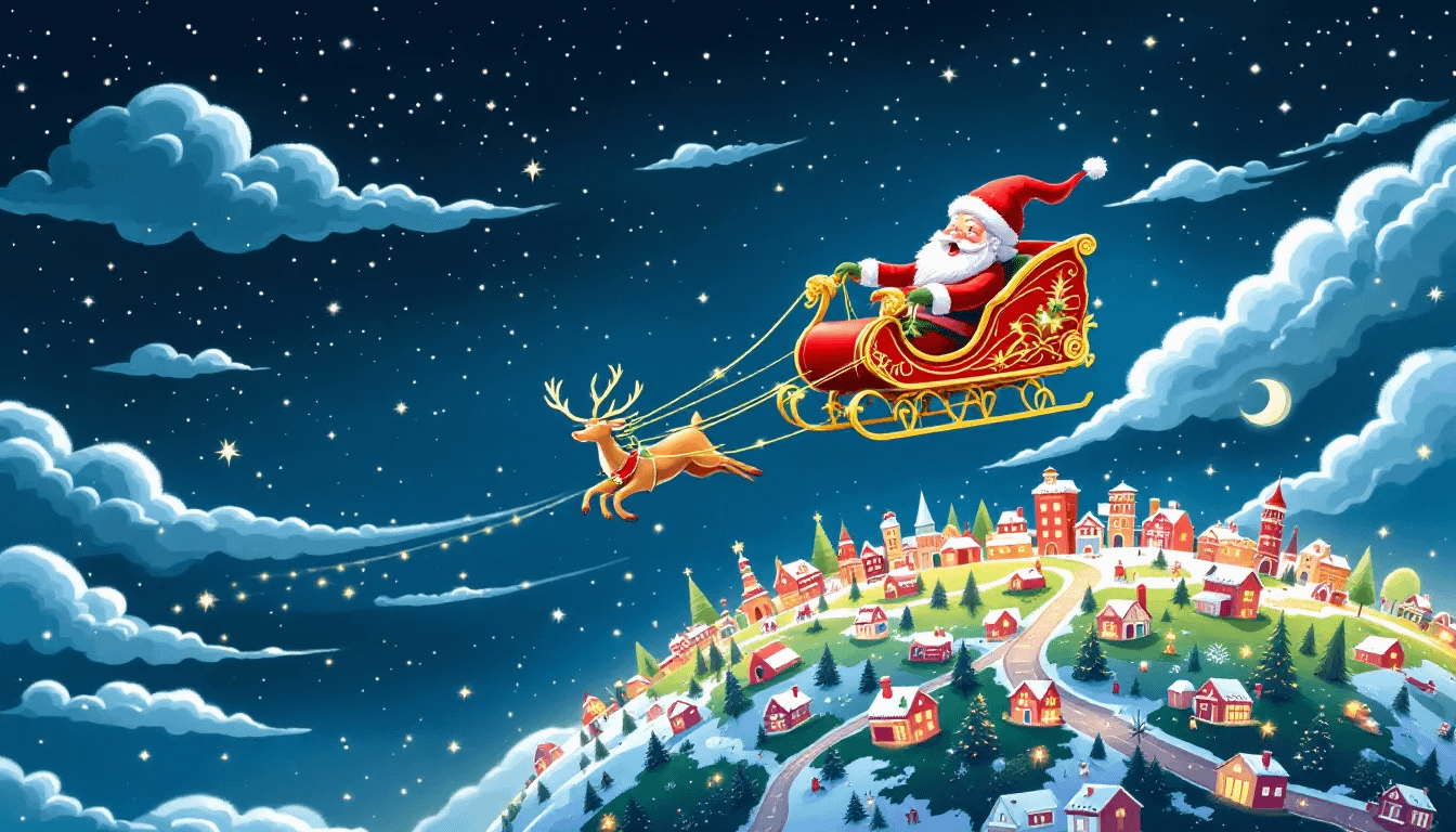 A visual representation of Santa's sleigh flying over a globe, showing the vast number of homes he visits.