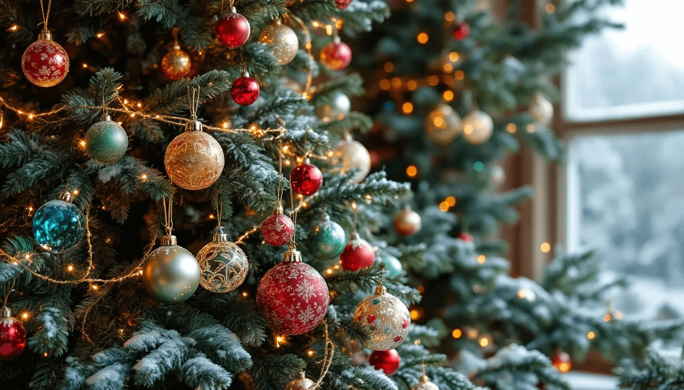 A beautifully decorated Christmas tree adorned with ornaments and lights.