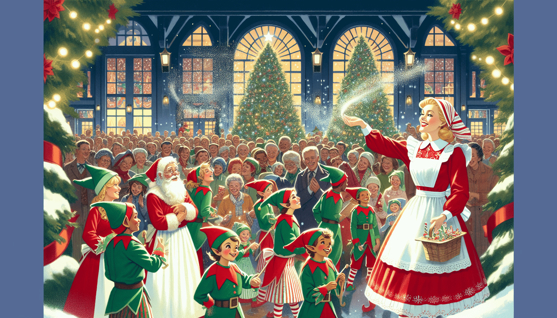 Mrs. Claus and elves at a holiday event