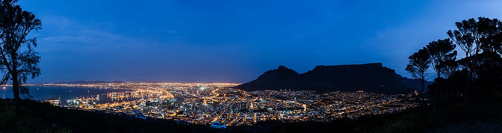 Stock photo of Table Mountain and Cape Town, South Africa at night
