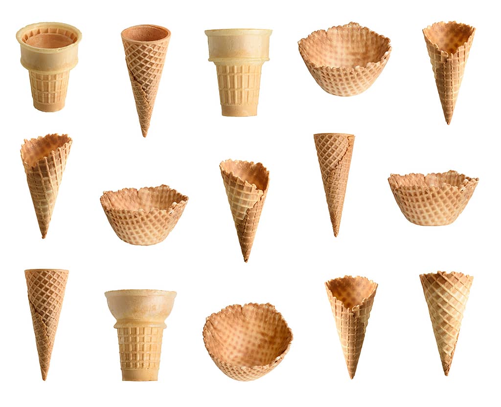 Collection Of Empty Ice Cream Cone Isolated On White Background