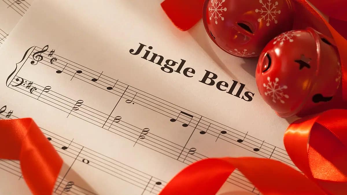 Jingle Bells Sheet Music With Red Ribbon And Jingle Bells