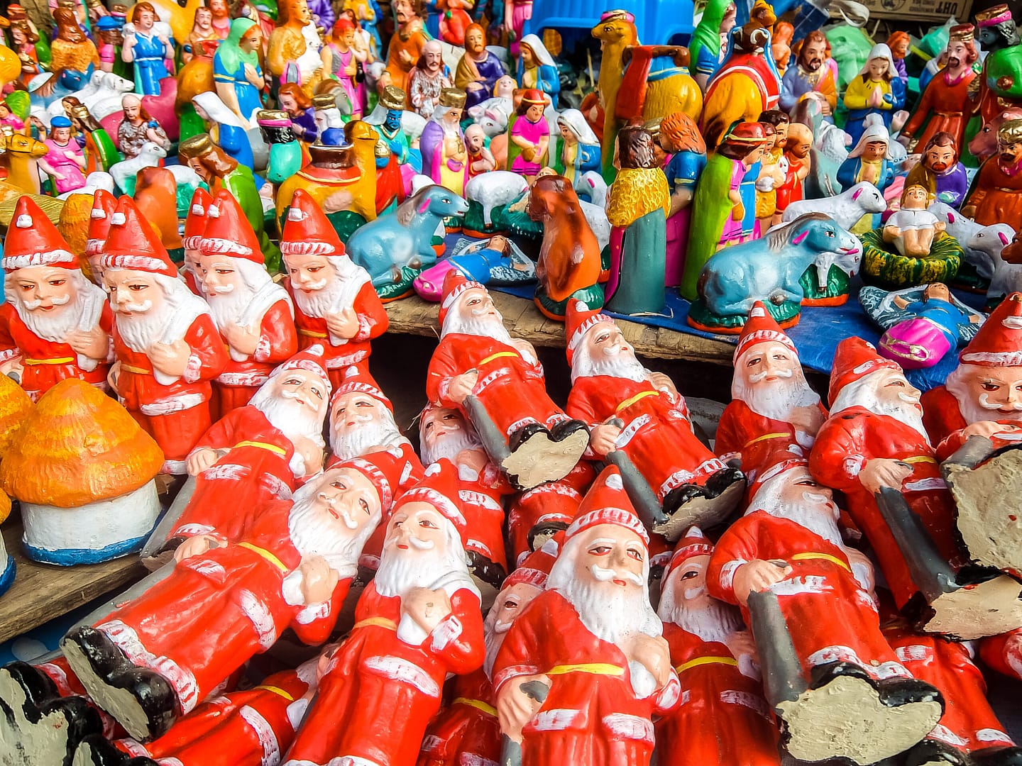 New year and christmas toys on the street market in Pondicherry