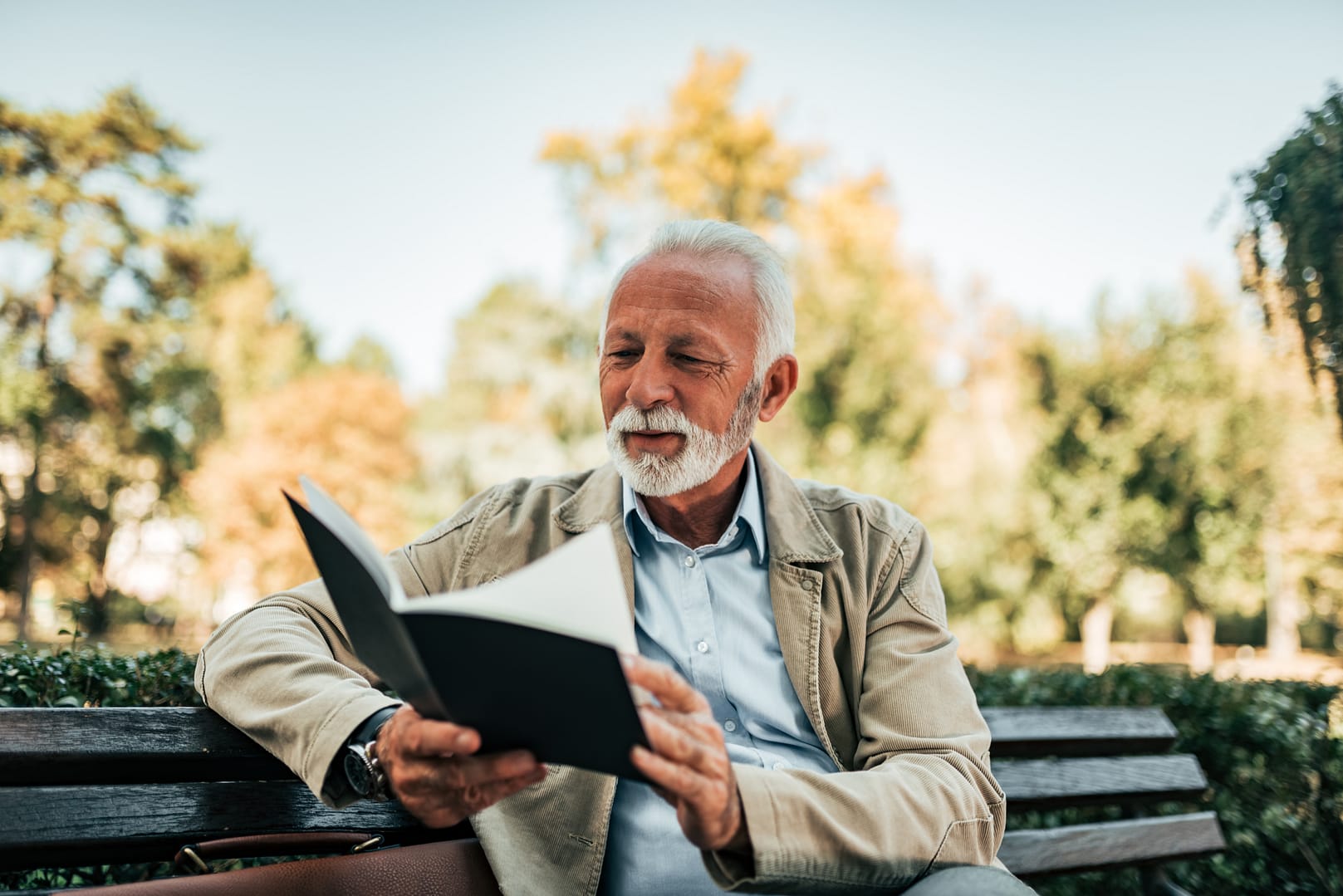 A person reading a book in a park