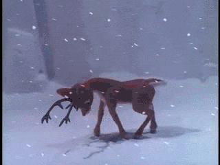 Rudolph Walking in a snow blizzard