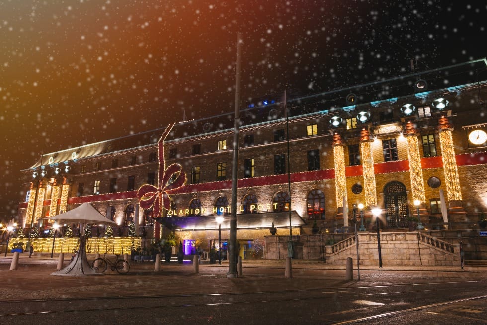 Clarion Hotel in Gothenburg Sweden during Christmas with snow